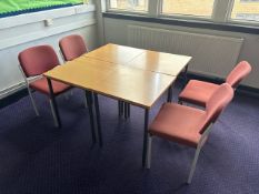4 Square Tables With Red Felt Chairs- No Reserve