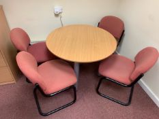 Circular Wood Top Table And 4 Red Felt Chairs - No Reserve