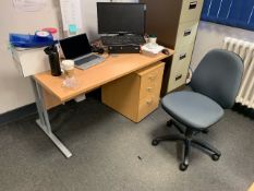 Straight Wooden Top Desk With Office Chair And Pedestal - No Reserve