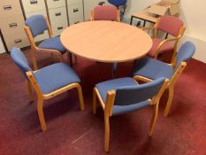 Circular Wooden Top Table And Assorted Felt Chairs - No Reserve
