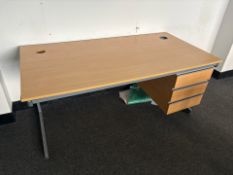 Straight Wooden Desk With Pedestal & 2 Straight Tables - No Reserve