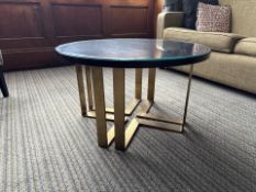 Circular Wooden Glass Top Coffee Table Gold Metal Legs - No Reserve
