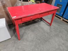 Red Wooden 2 Drawer Table- No Reserve