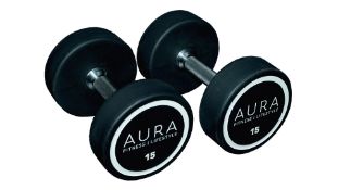 Pair Of 15kg PU Aura Commercial Dumbbells, New, Unused, No Reserve
