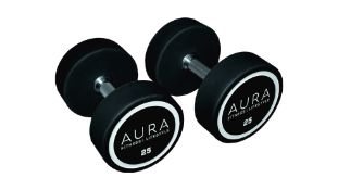 Pair Of 25kg PU Aura Commercial Dumbbells, New, Unused, No Reserve