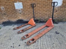 1 x Long Reach Pallet Truck & 1x Wide Forks Pallet Truck
