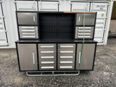 Unused Stainless Steel 7ft Workbench, New, 18 Drawers, 4 Cabinets