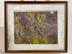 Colourful Lively Town Artwork Framed