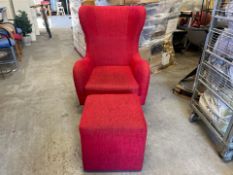 Red Fabric Armchair With Legstand - No Reserve