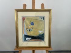 Artwork Boat On A Yellow Sea Print - No Reserve