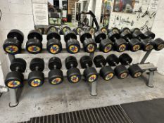 Assorted Rubber Dumbbells 30kg - 50kg (2.5KG Increments) Rack included