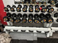 Assorted Rubber Dumbbells 2.5kg - 20kg Going Up In 2.5kg Increments With Rack