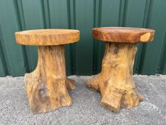Indian Teak Pair Of Stools, No Reserve