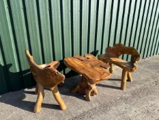 Indian Teak Table & Bench Set