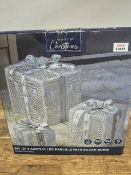 Set Of 3 Acrylic LED Parcels/silver bows