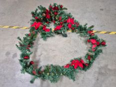 16ft Garland, red bow, berries & cones