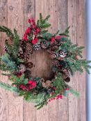 50cm Red Berry And Cone Wreath