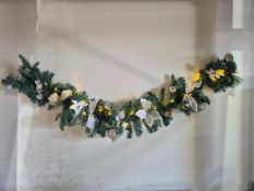 6ft PLT Garland, white flowers/silver bows