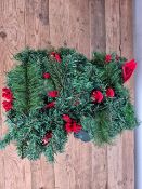 9ft Pre Lit Garland Red Baubles and Berries.50cm Red Berry And Cone Wreath