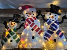3 Peice Snowman Family With Lights