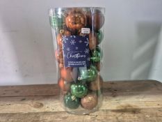 30 piece green & brown bauble set
