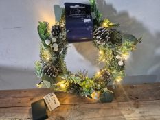 40cm pre lit Frosted wreath
