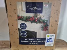 6ft pre lit poinsettia bauble garland