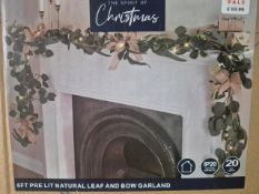 6ft pre lit Natural leaf & bow Garland