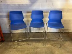 Blue Plastic High Chairs/Bar Stools With Metal Legs X3 - No Reserve
