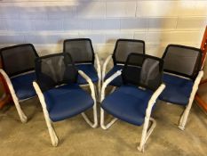 Blue Cantilever Faux Leather Mesh Back Chairs X 6 - No Reserve
