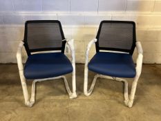 Blue Cantilever Faux Leather Mesh Back Chairs X2 - No Reserve