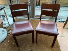 Brown Wooden Chair With Burgundy Faux Leather Cushion x2