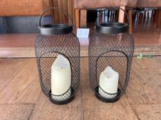 Black Metal Lantern With Candle x2