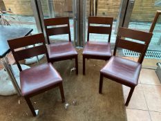 Brown Wooden Chair With Burgundy Faux Leather Cushion x4