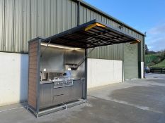 Unused 7ft Barbeque House, Electric Remote Opening, Sink, Gas BBQ, Workstation, 2 Drawers
