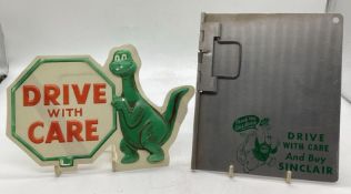 1960's Sinclair Dinco Plastic Vacuum Formed Car Advertisement and Metal Credit Card Clip Board