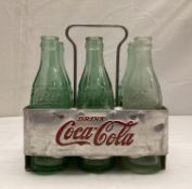 Early Metal Drink Coca-Cola 6- Pack Holder w/ Bottles