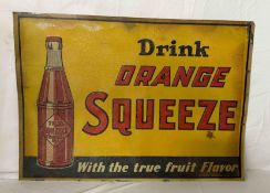 1920's Drink Orange Squeeze Embossed Metal Sign