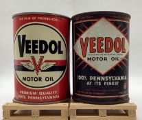 Two Veedol Quart Oil Cans
