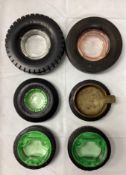 6 Tire Ashtrays w/ Vaseline Glass