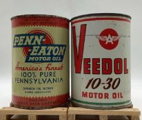 Penn-Eaton 100% Pure and Veedol Quart Oil Cans