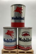 Three Mobil and Gargoyle Quart Oil Cans