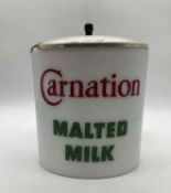 Carnation Milk Glass Jar w/ Lid and Spoon