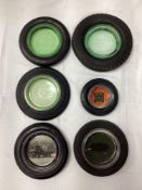 6 Early Tire Ashtrays w/ Vaseline Glass