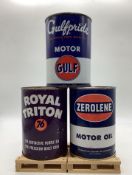 Gulfpride Motor Oil, Royal Triton and Zerolene Quart Oil Cans