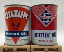 Skelly Ribbed Motor Oil and Oilzum Quart Cans