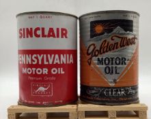 Rare Golden West Oklahoma City and Sinclair Pennsylvania Quart Oil Cans