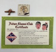 Skelly Jimmie Allen Plane Pin, Token and Alumni Certificate