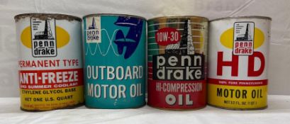 Four Penn Drake Quart Oil Cans