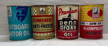 Four Penn Drake Quart Oil Cans